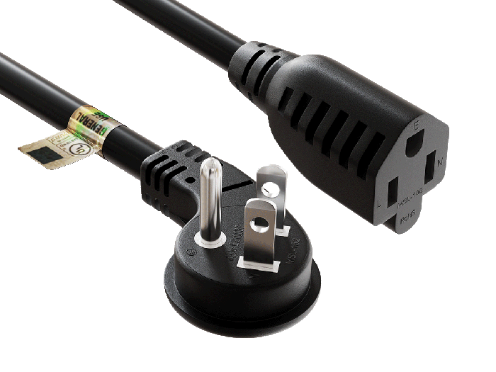 6ft NEMA 5-15P to 5-15R Ultra Low Profile Angled Power Extension Cord 16AWG 13A/125V SJT, Black