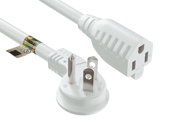 1ft NEMA 5-15P to 5-15R Ultra Low Profile Angled Power Extension Cord 16AWG 13A/125V SJT, White 1ft NEMA 5-15P to 5-15R Ultra Low Profile Angled Power Extension Cord 16AWG 13A/125V SJT, White