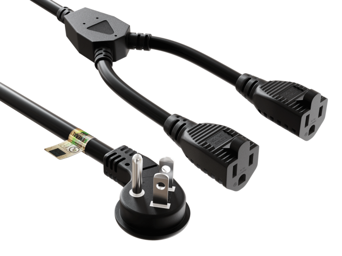 72 inches NEMA 5-15P to 2 NEMA 5-15R Low profile power cord splitter ,14AWG, SJT, 15A/125V, Black 72 inches NEMA 5-15P to 2 NEMA 5-15R Low profile power cord splitter ,14AWG, SJT, 15A/125V, Black