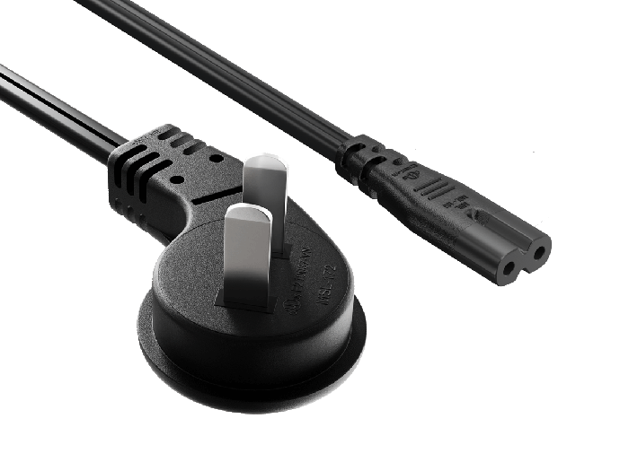 1ft Ultra Low Profile NEMA 1-15P Angled to C7 Non-Polarized Power Cord 18AWG SPT-2 7A/125V, Black