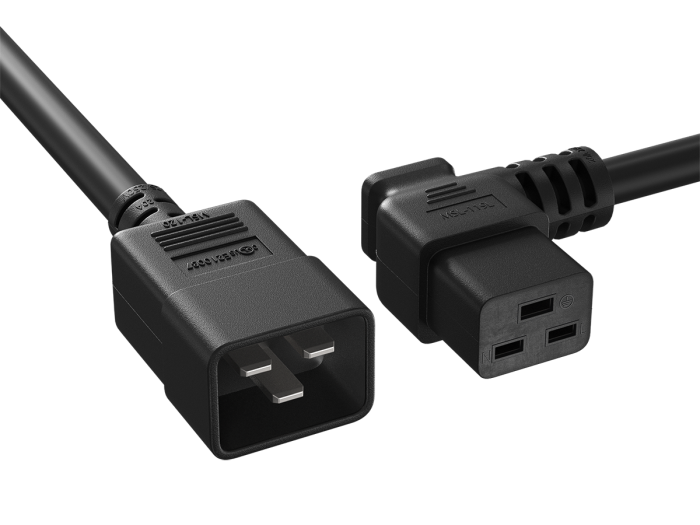 10ft C20 to Left Angle C19 Power Cord 12AWG 20A/250V UL, Black 10ft C20 to Left Angle C19 Power Cord 12AWG 20A/250V UL, Black
