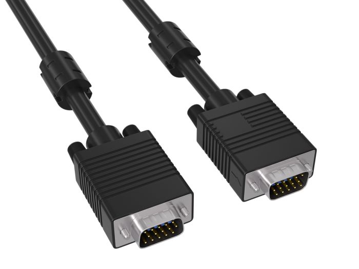75ft SVGA Male to Male Monitor Cable, black color, with ferrite core and HD15 connectors for high-quality display connections with EMI/RFI protection. 75ft SVGA Male to Male Monitor Cable, black color, with ferrite core and HD15 connectors for high-quality display connections with EMI/RFI protection.