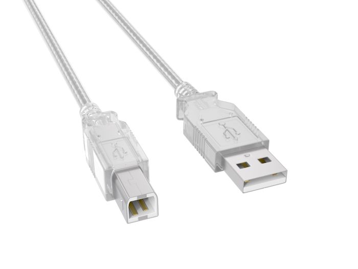 10ft USB 2.0 Type A Male to B Male Cable, 480Mbps, Double-Shielded, Clear 10ft USB 2.0 Type A Male to B Male Cable, 480Mbps, Double-Shielded, Clear